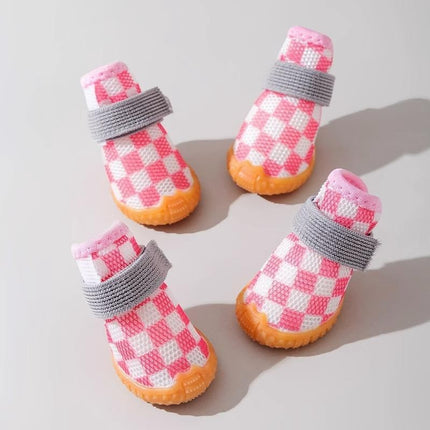 Breathable French Bulldog Shoes - Checkered pink / No. 1 - Frenchie Complex Shop