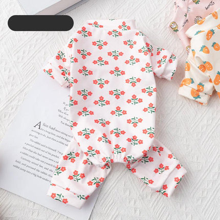 Sweet French Bulldog Pajamas - Red flowers / XS - Frenchie Complex Shop