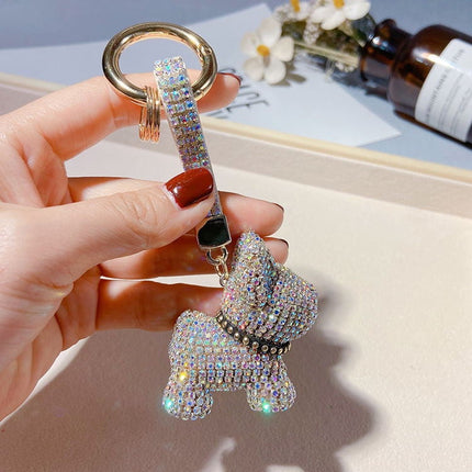 Diamond French Bulldog Keychain - White - Frenchie Complex Shop