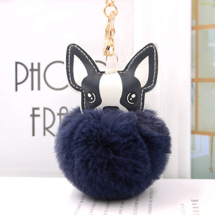 Fur Cartoon French Bulldog Keychains - Navy blue - Frenchie Complex Shop