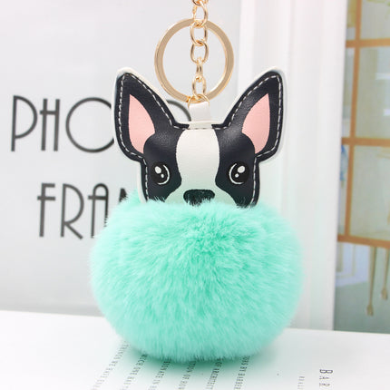 Fur Cartoon French Bulldog Keychains - Light green - Frenchie Complex Shop