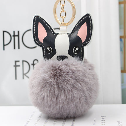 Fur Cartoon French Bulldog Keychains - Light gray - Frenchie Complex Shop