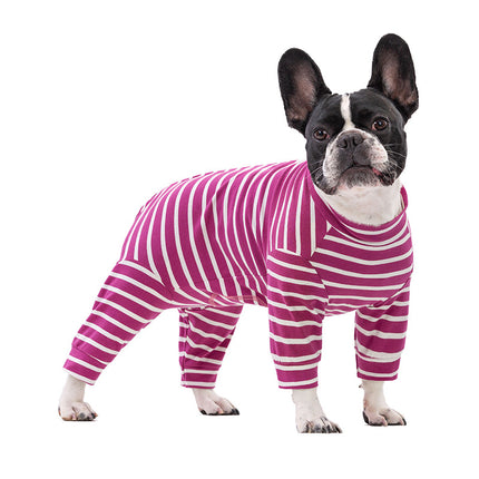 Snug Striped French Bulldog Pajamas - M / Rose red - Frenchie Complex Shop