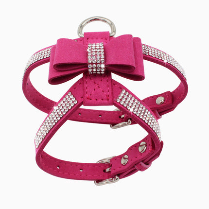 Reflective French Bulldog Rhinestone Harness - Rose red / L - Frenchie Complex Shop
