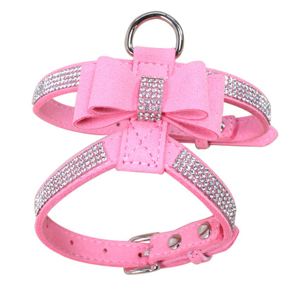 Reflective French Bulldog Rhinestone Harness - Pink / S - Frenchie Complex Shop