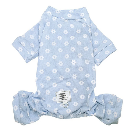Flower French Bulldog Pajama - Blue / S - Frenchie Complex Shop