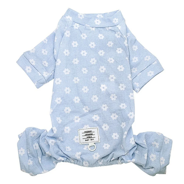 Flower French Bulldog Pajama - Blue / S - Frenchie Complex Shop