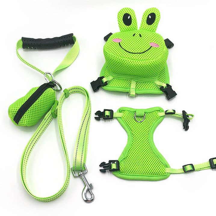French Bulldog Backpack Harness Set - Green frog / S - Frenchie Complex Shop