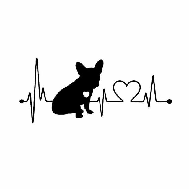 French Bulldog Car Heartbeat Stickers - Black - Frenchie Complex Shop