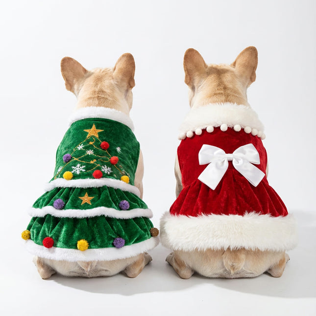 French Bulldog Christmas Dress Costume - Red bow style / XS - Frenchie Complex Shop