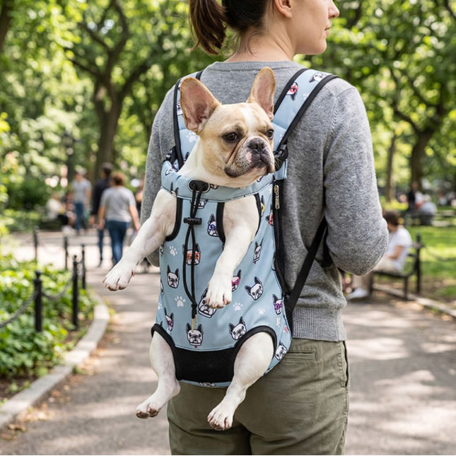 French Bulldog Backpack - Sky Blue Frenchie Faces