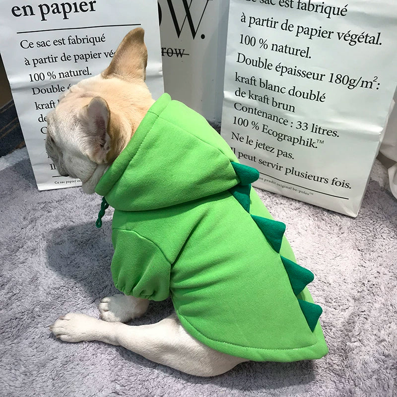 Dinosaur French Bulldog Hooded Costume - M / Green - Frenchie Complex Shop