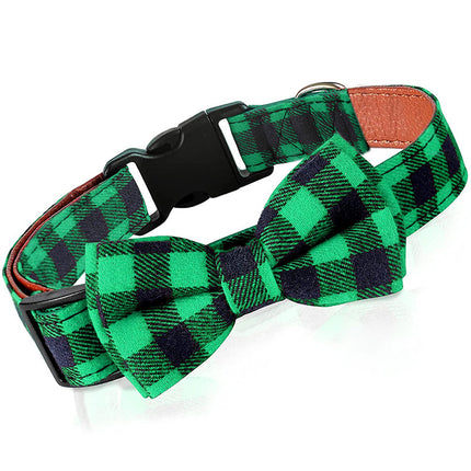 Bow Tie Plaid Frenchie Collars - Green / S - Frenchie Complex Shop