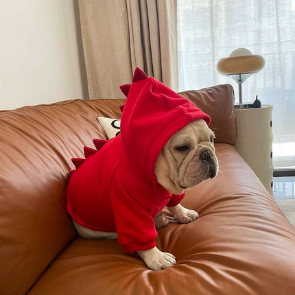 Dinosaur French Bulldog Hooded Costume - M / Red - Frenchie Complex Shop
