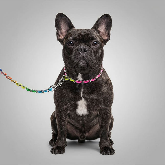 Rainbow French Bulldog Collar and Leash - S - Frenchie Complex Shop