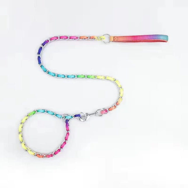 Rainbow French Bulldog Collar and Leash - S - Frenchie Complex Shop