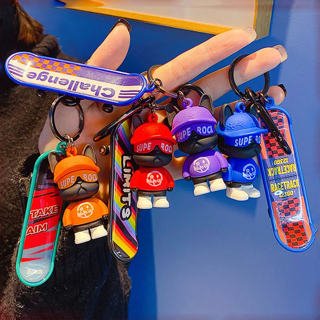 Skateboard French Bulldog Keychains - Frenchie Complex Shop