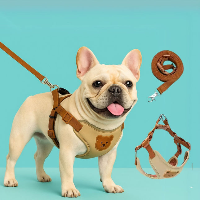Bear Soft Padded Frenchie Harness - Beige / XS - Frenchie Complex Shop