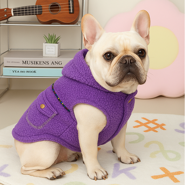 Warm Fleece Hooded Frenchie Winter Jacket - Purple / S - Frenchie Complex Shop