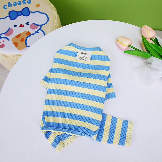 Striped French Bulldog Pyjamas - S / Yellow - Frenchie Complex Shop