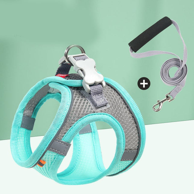 Breathable Frenchie Harness and Leash - Light Blue / XXS - Frenchie Complex Shop