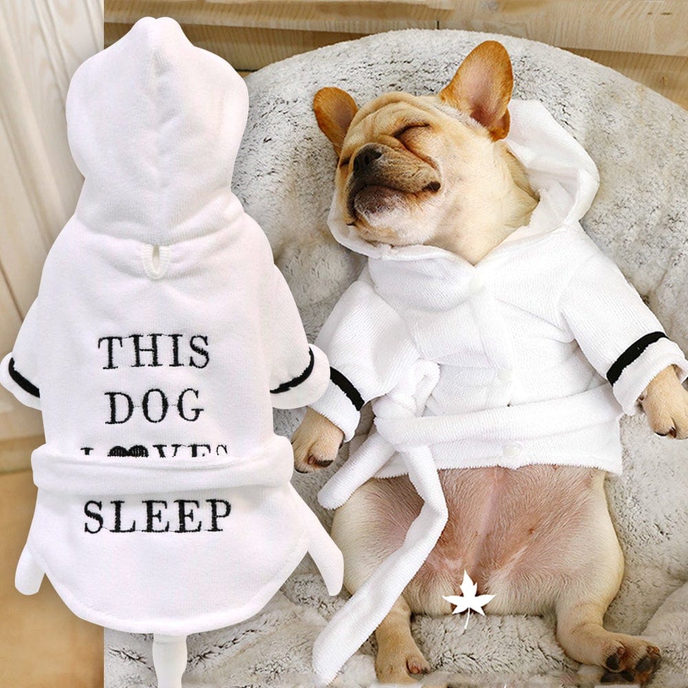 French Bulldog Loves Sleep Bathrobe - White / XS - Frenchie Complex Shop