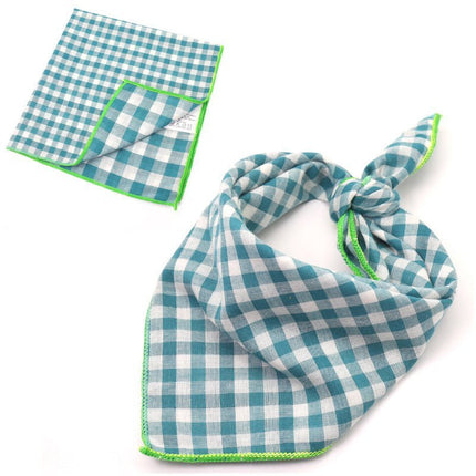 Plaid Cotton French Bulldog Bandanas - Small Green Grid / 45x45cm - Frenchie Complex Shop