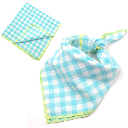 Plaid Cotton French Bulldog Bandanas - Green / 45x45cm - Frenchie Complex Shop