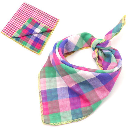 Plaid Cotton French Bulldog Bandanas - Red Green / 45x45cm - Frenchie Complex Shop