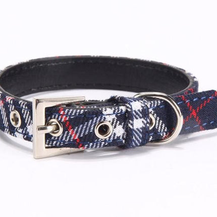 Leather Twill Frenchie Collar - Blue / M - Frenchie Complex Shop