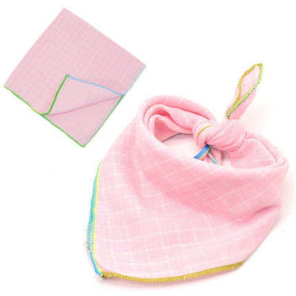 Plaid Cotton French Bulldog Bandanas - Pink Grid / 45x45cm - Frenchie Complex Shop