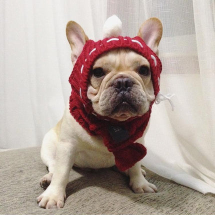 Woolen French Bulldog Hat - Red - Frenchie Complex Shop