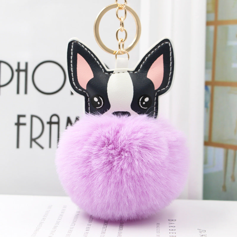 Fur Cartoon French Bulldog Keychains - Violet - Frenchie Complex Shop