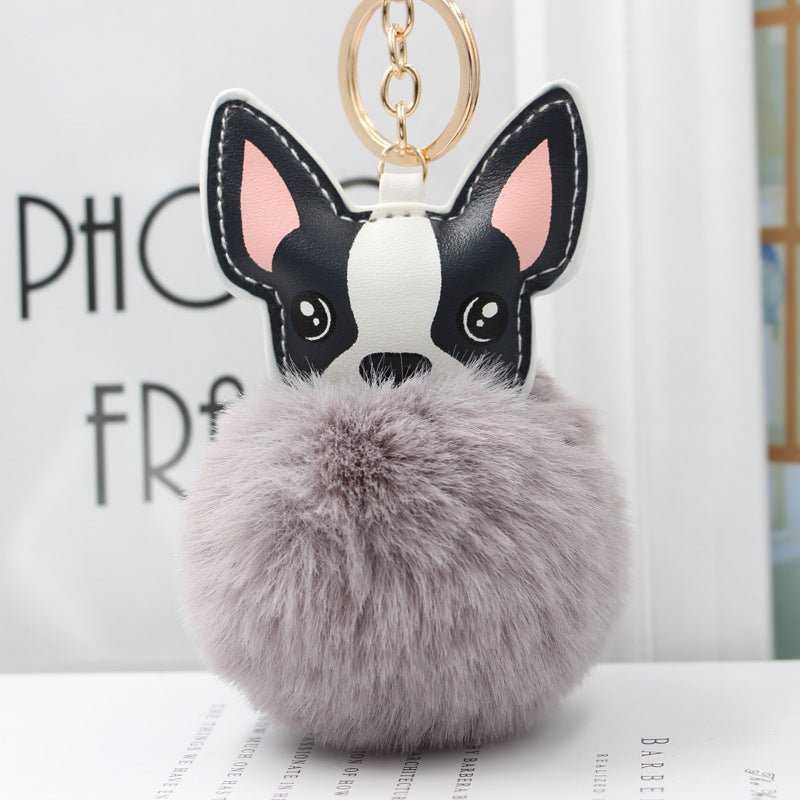 Fur Cartoon French Bulldog Keychains - Light gray - Frenchie Complex Shop