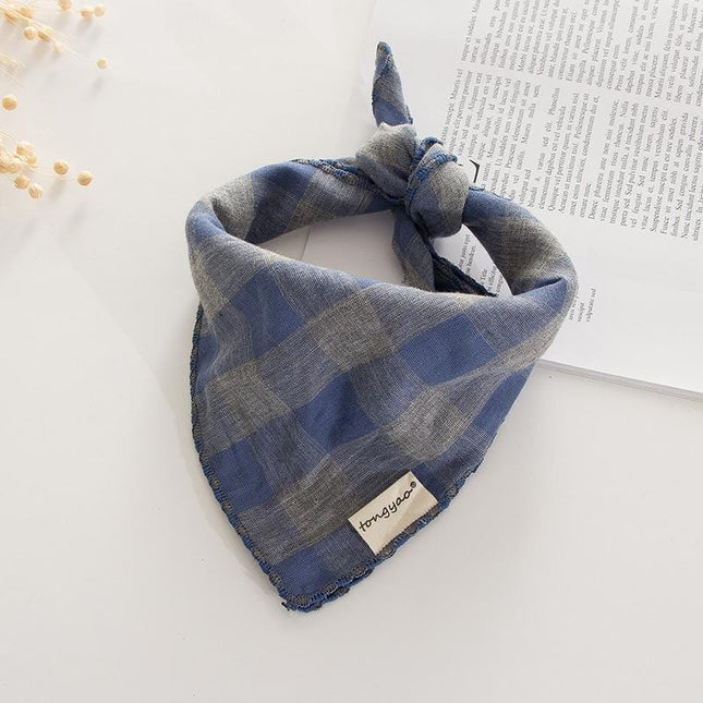 Plaid French Bulldog Bandana - Blue / 45x45cm - Frenchie Complex Shop