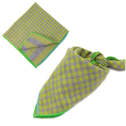 Plaid Cotton French Bulldog Bandanas - Grey Green / 45x45cm - Frenchie Complex Shop
