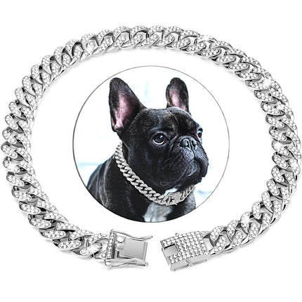 Cuban French Bulldog Collar - 25cm-10inch / Silver - Frenchie Complex Shop