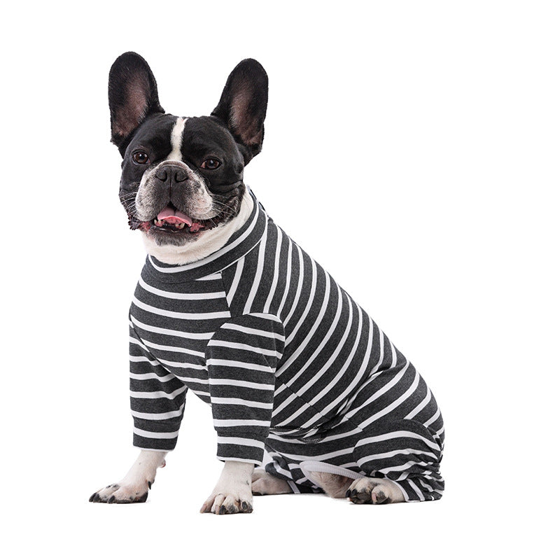 Snug Striped French Bulldog Pajamas - S / Gray - Frenchie Complex Shop