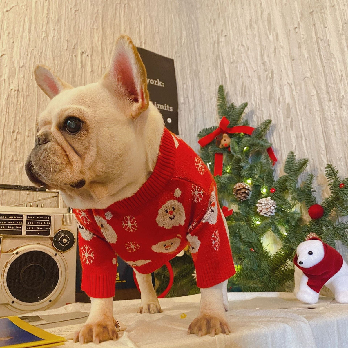 Wool French Bulldog Christmas Sweater - Red / S - Frenchie Complex Shop