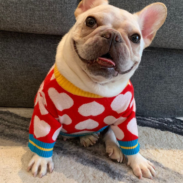Wool French Bulldog Hearts Sweater - Frenchie Complex Shop