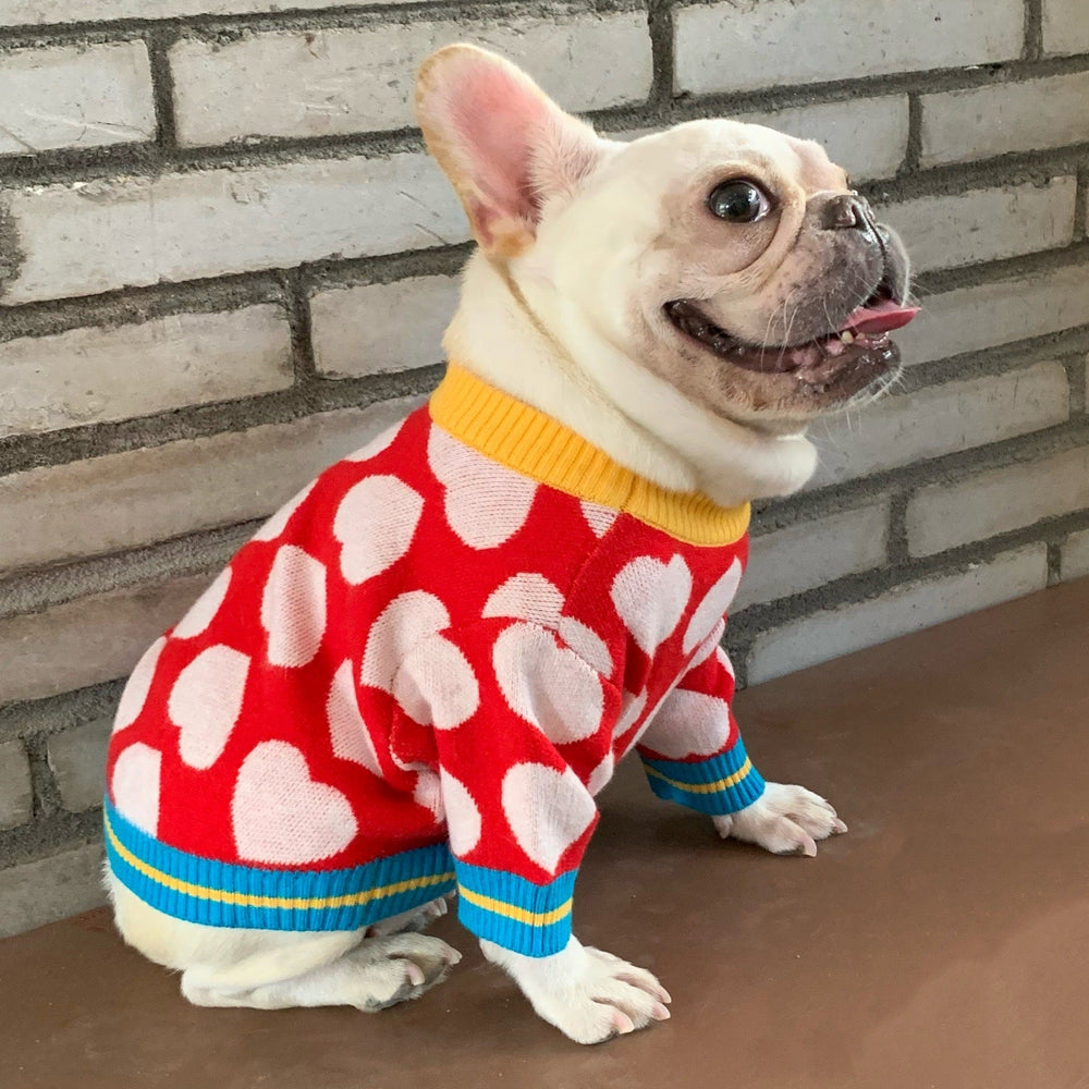 Wool French Bulldog Hearts Sweater - Red / XXL - Frenchie Complex Shop
