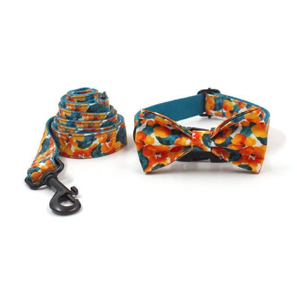 Hawaiian French Bulldog Collar, Leash & Bow Set - Orange / XS - Frenchie Complex Shop