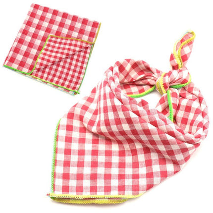 Plaid Cotton French Bulldog Bandanas - Red Grid / 45x45cm - Frenchie Complex Shop