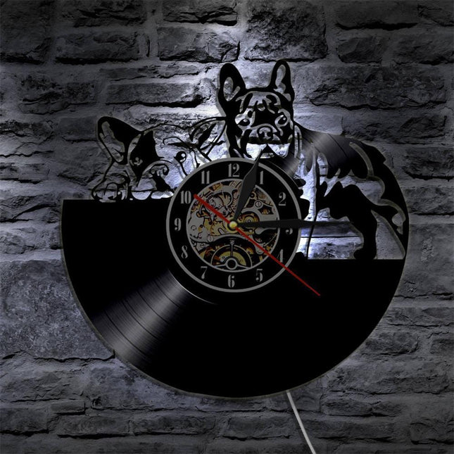 Vintage French Bulldog Wall Clock - Black / With LED Light - Frenchie Complex Shop