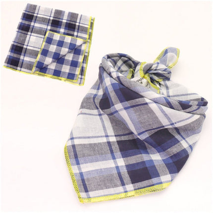 Plaid Cotton French Bulldog Bandanas - Blue White / 45x45cm - Frenchie Complex Shop