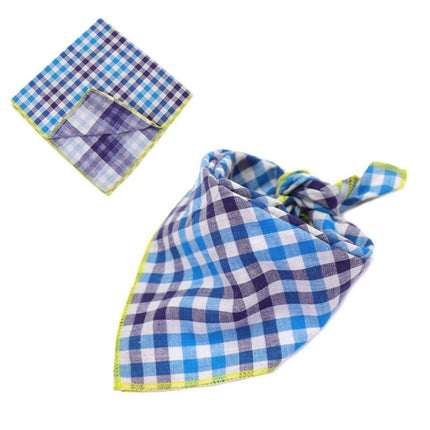 Plaid Cotton French Bulldog Bandanas - Blue Grid / 45x45cm - Frenchie Complex Shop