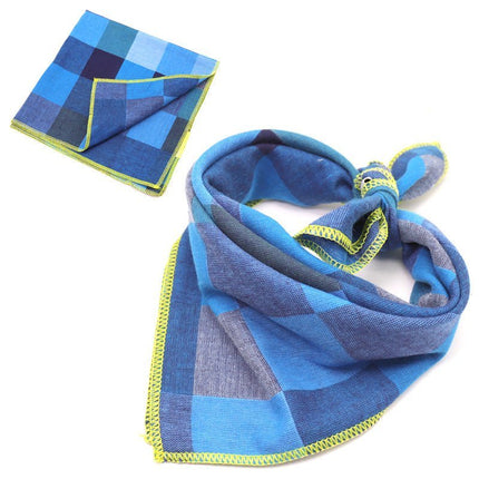 Plaid Cotton French Bulldog Bandanas - Blue / 45x45cm - Frenchie Complex Shop