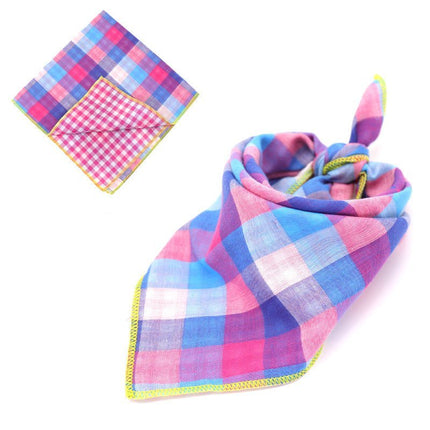 Plaid Cotton French Bulldog Bandanas - Red Blue / 45x45cm - Frenchie Complex Shop