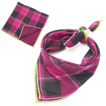 Plaid Cotton French Bulldog Bandanas - Purple Red / 45x45cm - Frenchie Complex Shop