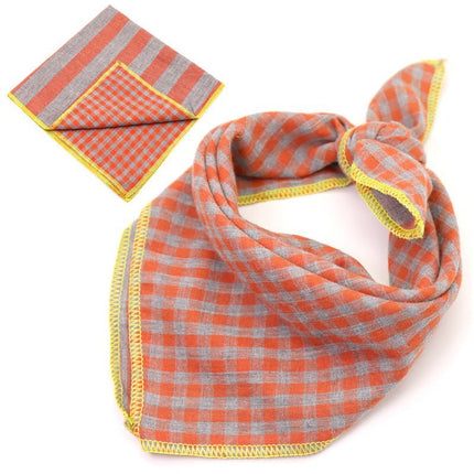 Plaid Cotton French Bulldog Bandanas - Dark Orange / 45x45cm - Frenchie Complex Shop